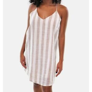 Anthropologie Women's M STYLE RACK Striped Linen Cotton Mini Dress Neutral